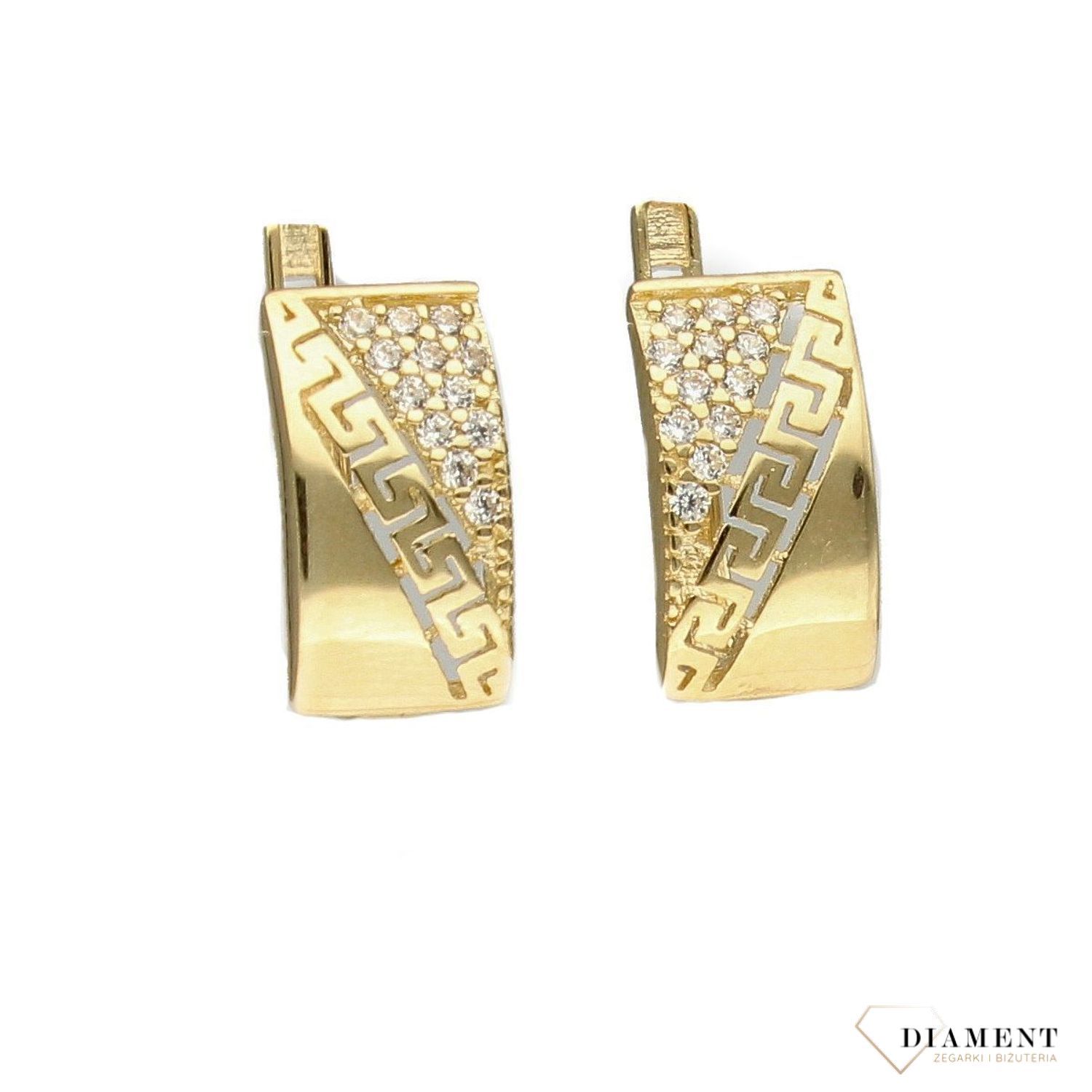 Złote kolczyki 585 droga grecka i cyrkonia KL 8281A 585.jpg